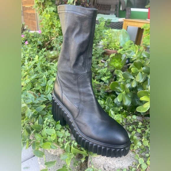 AGL Tiggy Sock booties Size 41 leather combat boot pull on style black boots - Picture 7 of 13